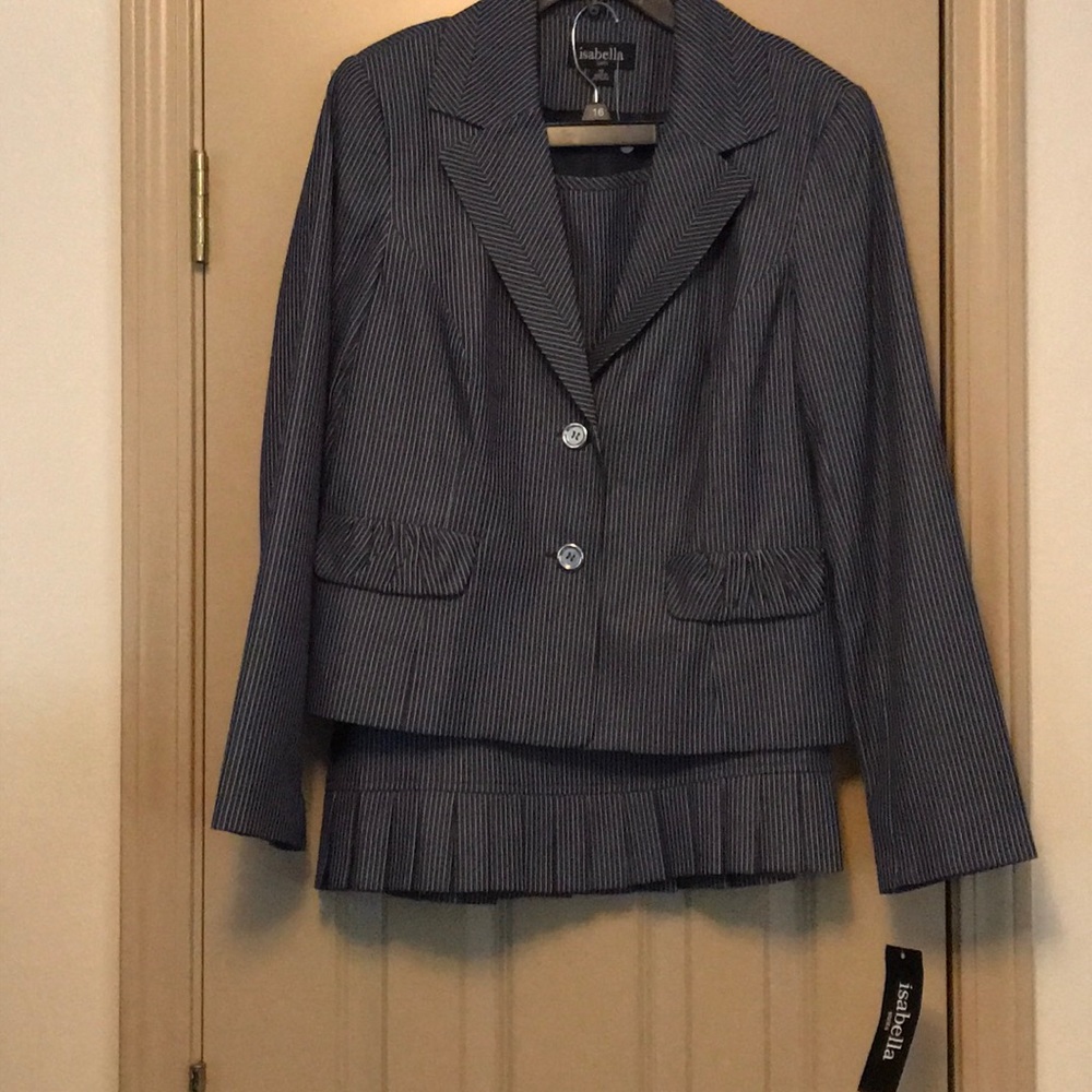 Navy and White Striped 2 Piece Suit Size 12